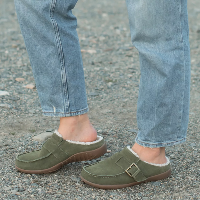Suede slip-in mules.