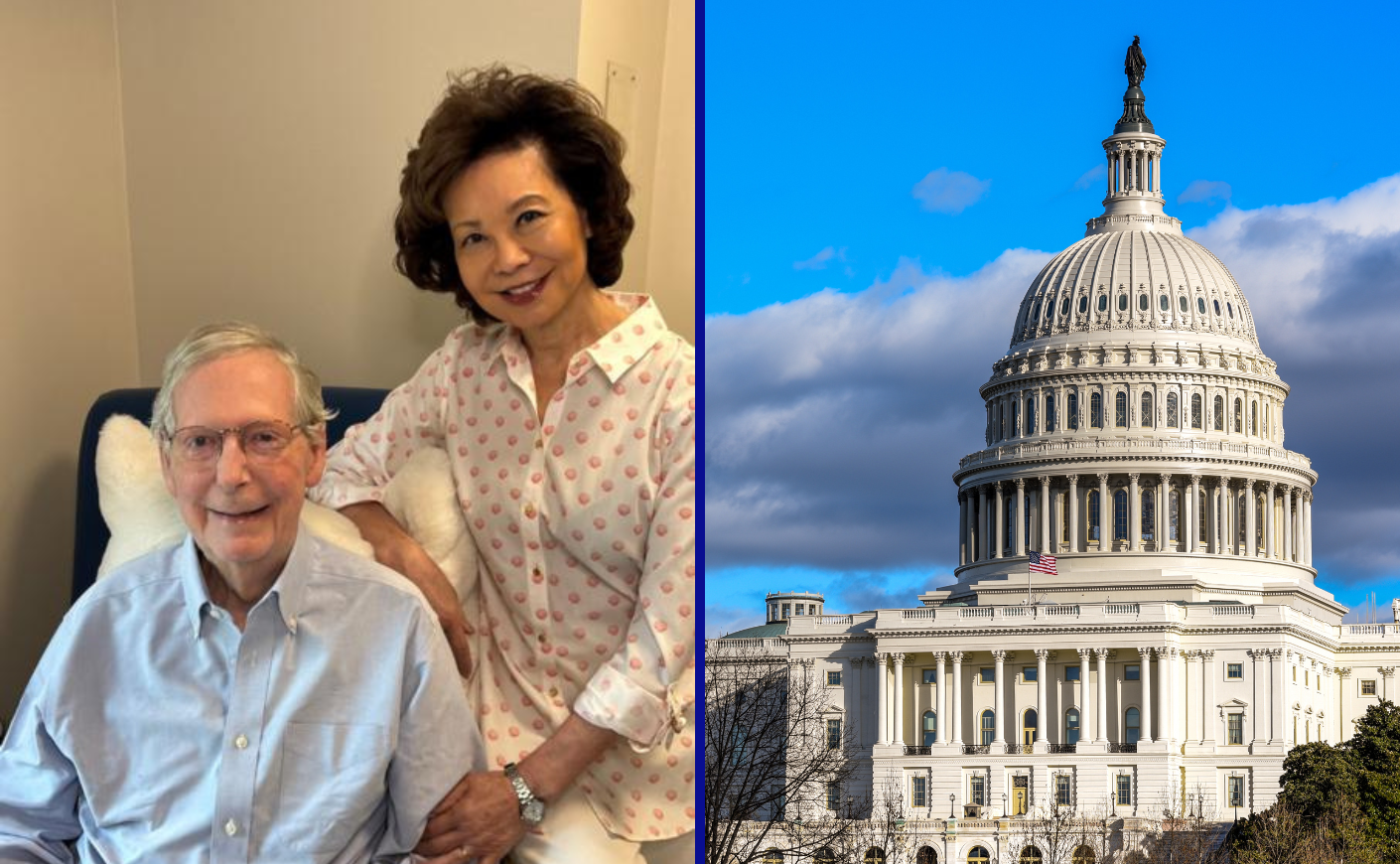 Mitch McConnell and his wife Elaine Chao in the hospital beside a picture of the Capitol