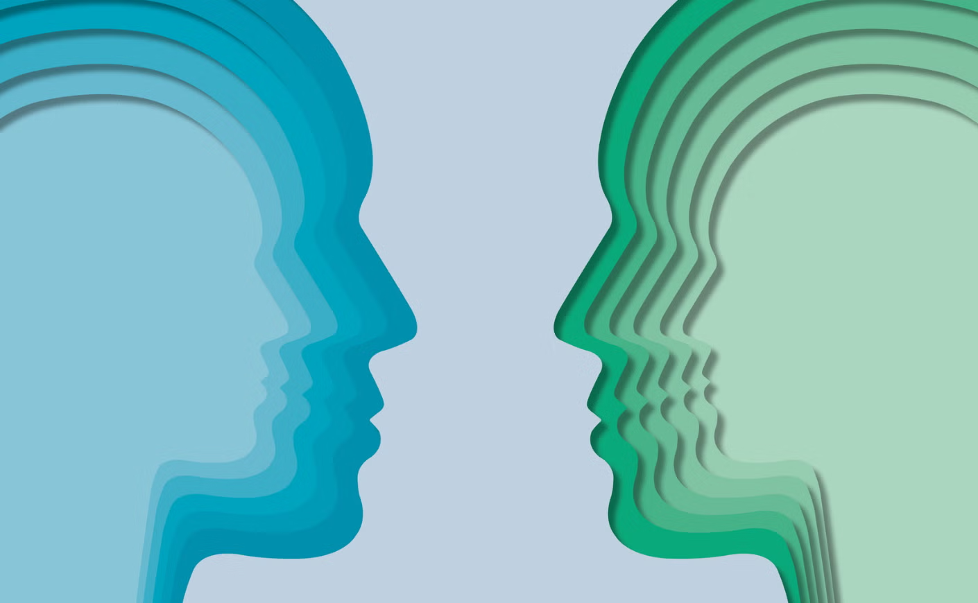 Illustration of two faces in profile looking at each other