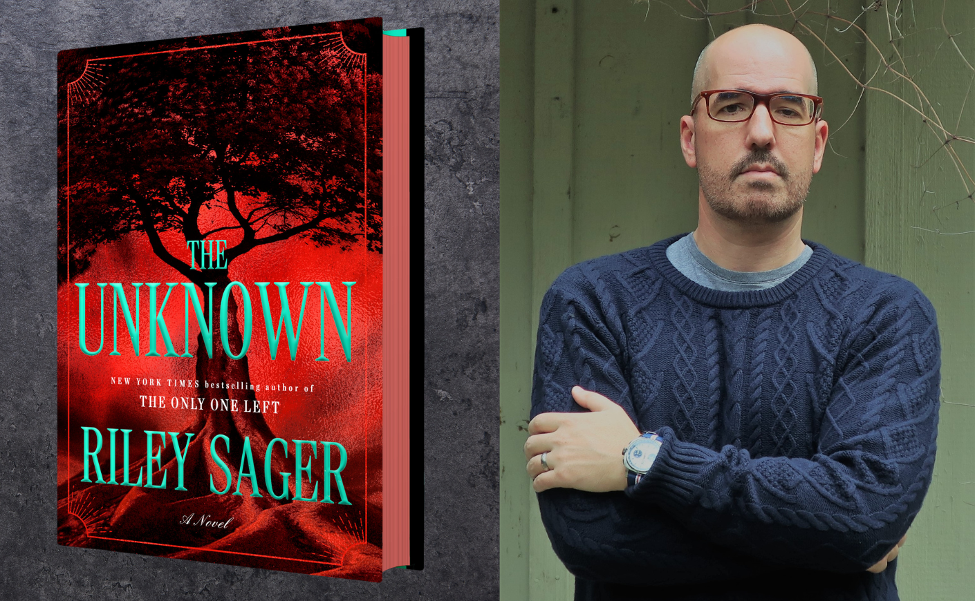 The Unknown book cover beside Riley Sager