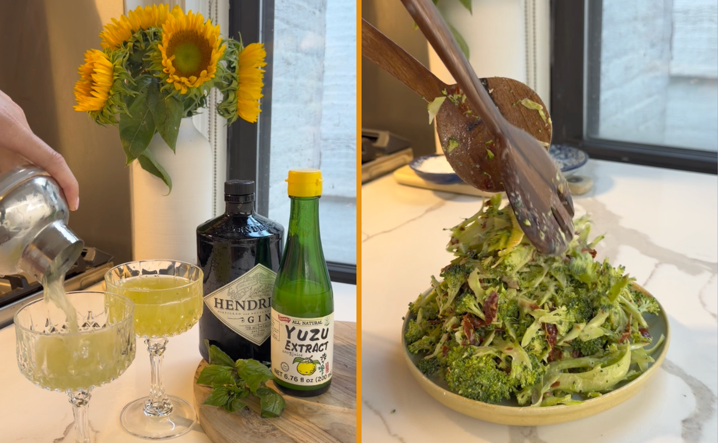 A yuzu cocktail and a salad with yuzu dressing.