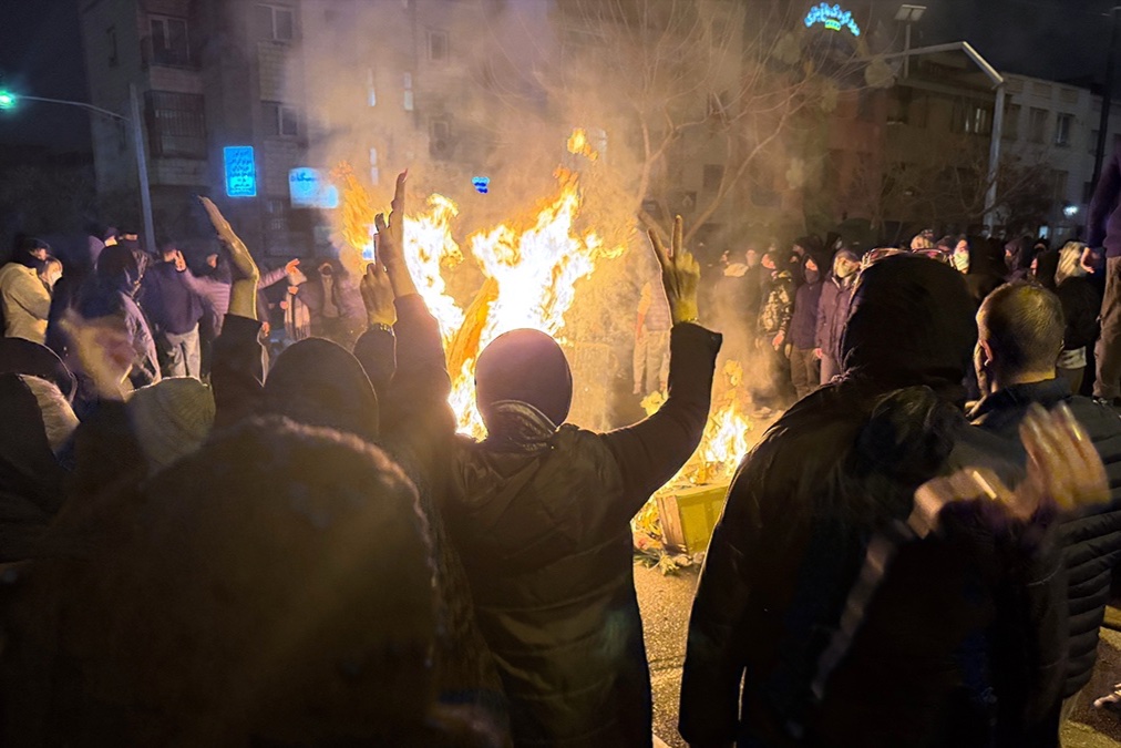 Iranians attend an antigovernment protest in Tehran, Iran, on January 9, 2026. 