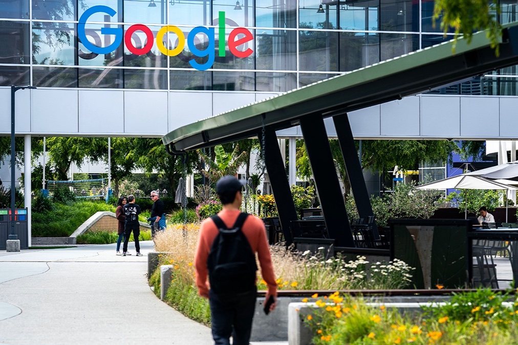 Workers at the Google campus in Mountain View, California, May 10, 2023.