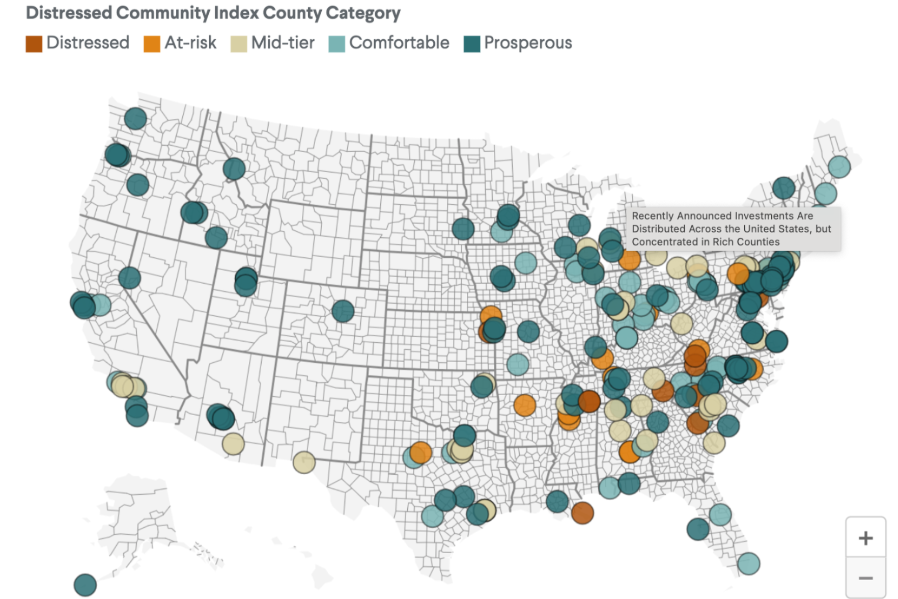 Recently Announced Investments Are Distributed Across the United States, but Concentrated in Rich Counties