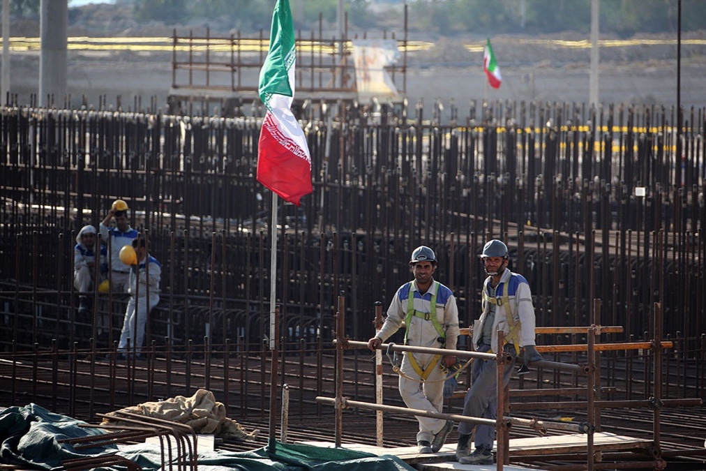 Workers on a construction site at Iran’s Bushehr nuclear power plant in November 2019.