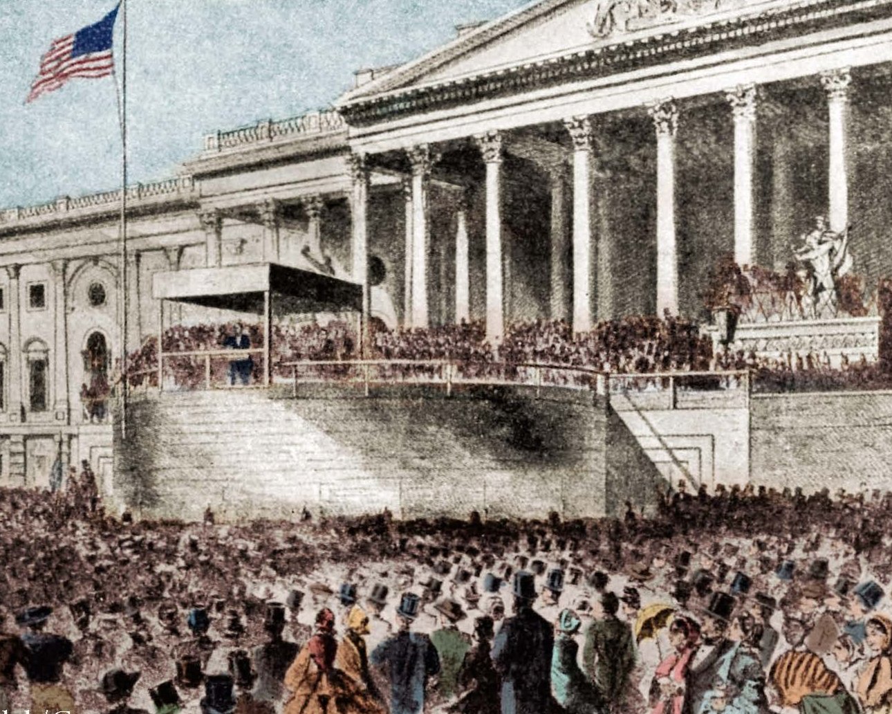 Illustration of crowd in front of US Capitol building