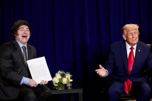 President Donald Trump and Argentina’s President Javier Milei meet during the eightieth UN General Assembly in New York City, September 23, 2025. Al Drago/Reuters