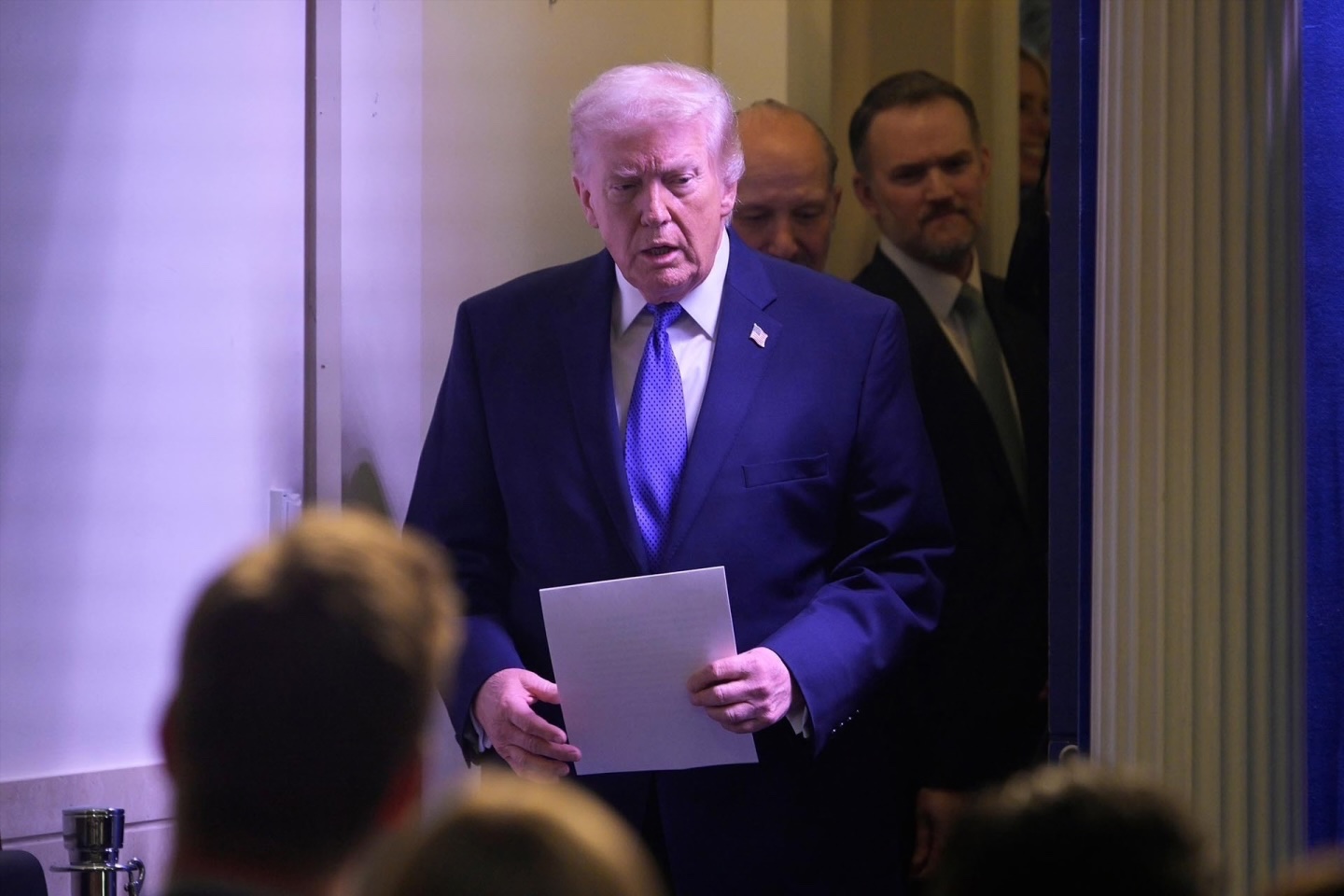 President Donald Trump speaks about the Supreme Court’s tariff decision during a press briefing, on February 20, 2026 at the White House in Washington D.C. 