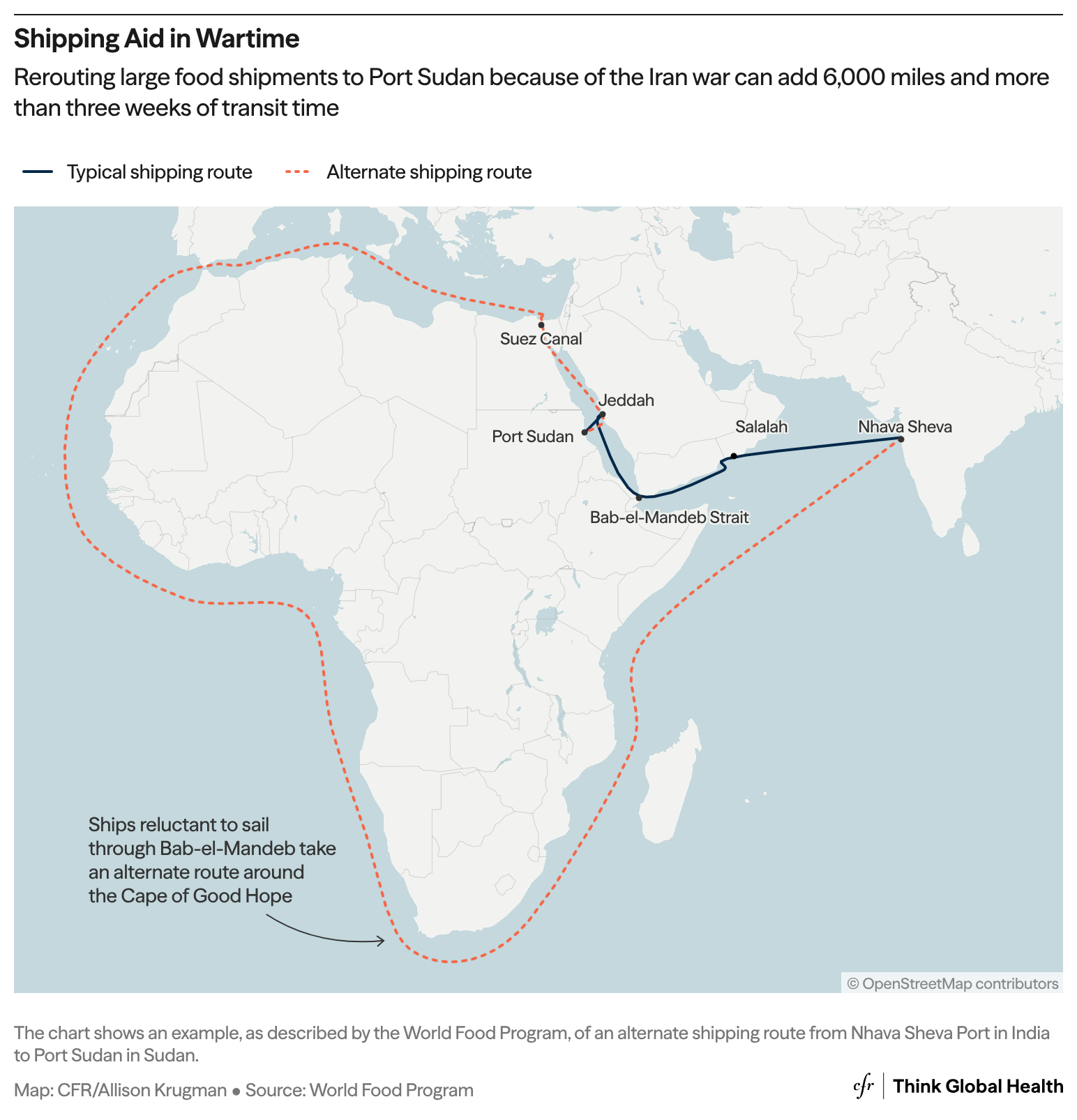 A map showing alternate shipping routes around the Cape of Good Hope in Africa