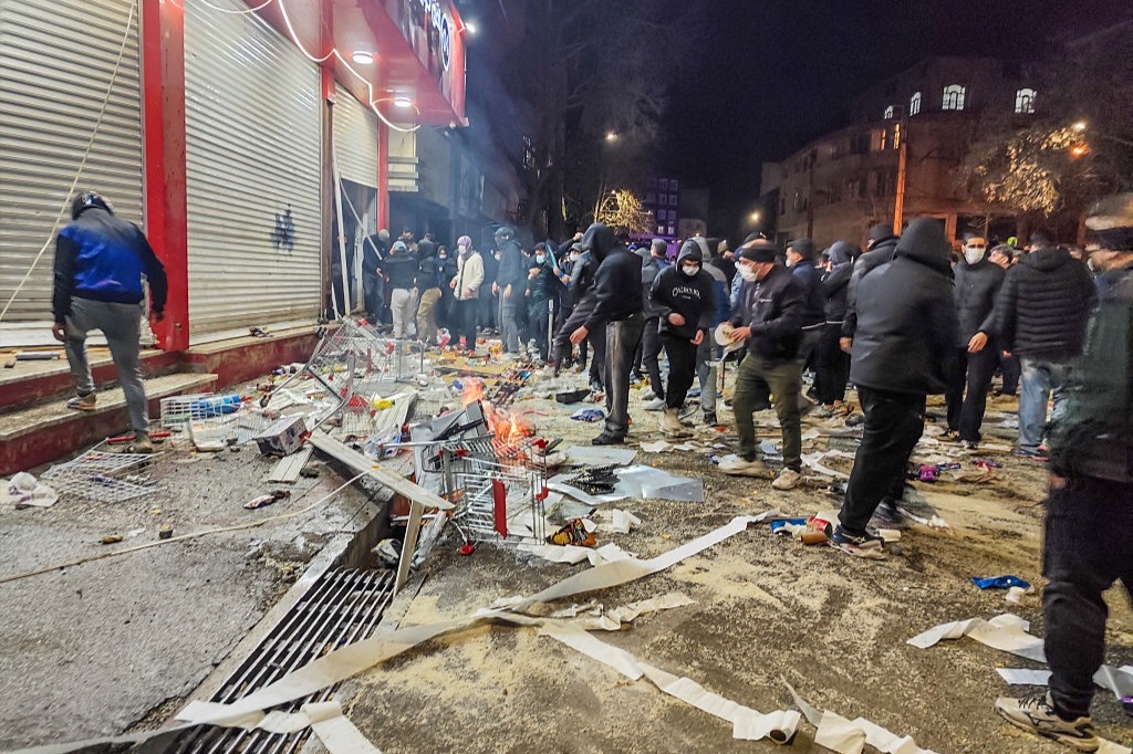 Iranians gather while blocking a street during a protest in Kermanshah, Iran on January 8, 2026.