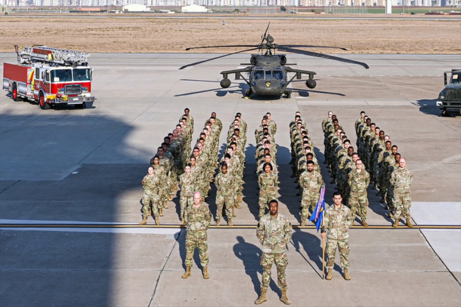 The 39th Communications Squadron stands in a formation at the U.S. Incirlik Air Base, in Turkey.