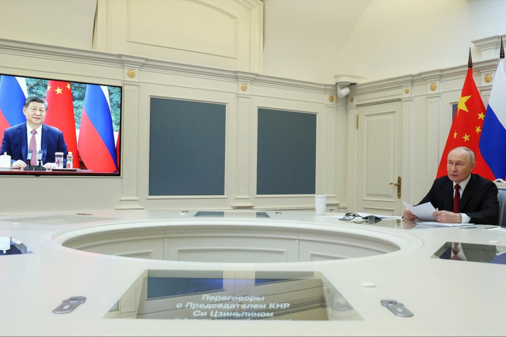 Russia's President Vladimir Putin holds talks with China's President Xi Jinping via video link from Moscow, Russia, February 4, 2026.
