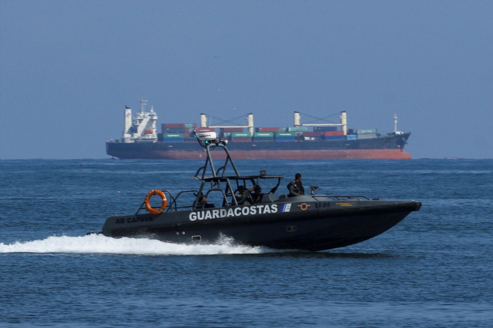A coast guard boat of the Venezuelan Navy patrols along the Caribbean coast on September 11, 2025.