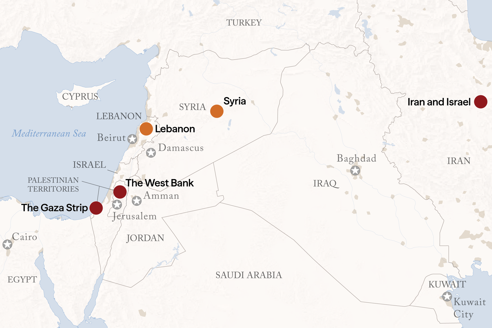 Middle eastern conflicts to watch in 2026 on a map.
