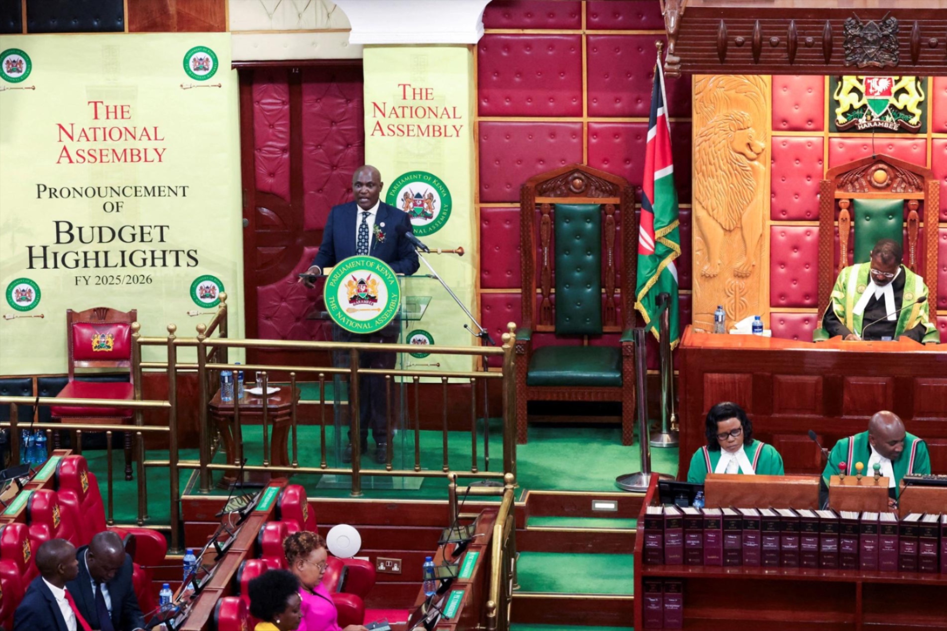 Kenya's Finance Minister John Mbadi presents the budget for the 2025-26 fiscal year, inside the parliament building, in Nairobi, Kenya, on June 12, 2025. 