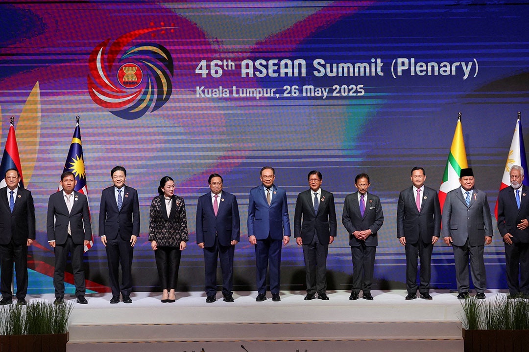ASEAN Leaders stand for photos at the 46th Plenary Summit in Kuala Lumpur, Malaysia.