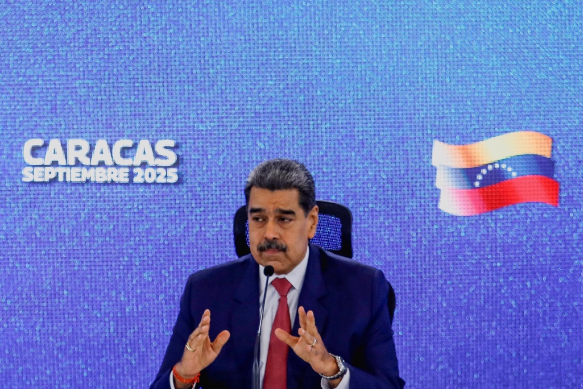 Venezuela's President Nicolas Maduro holds a press conference on September 15, 2025.