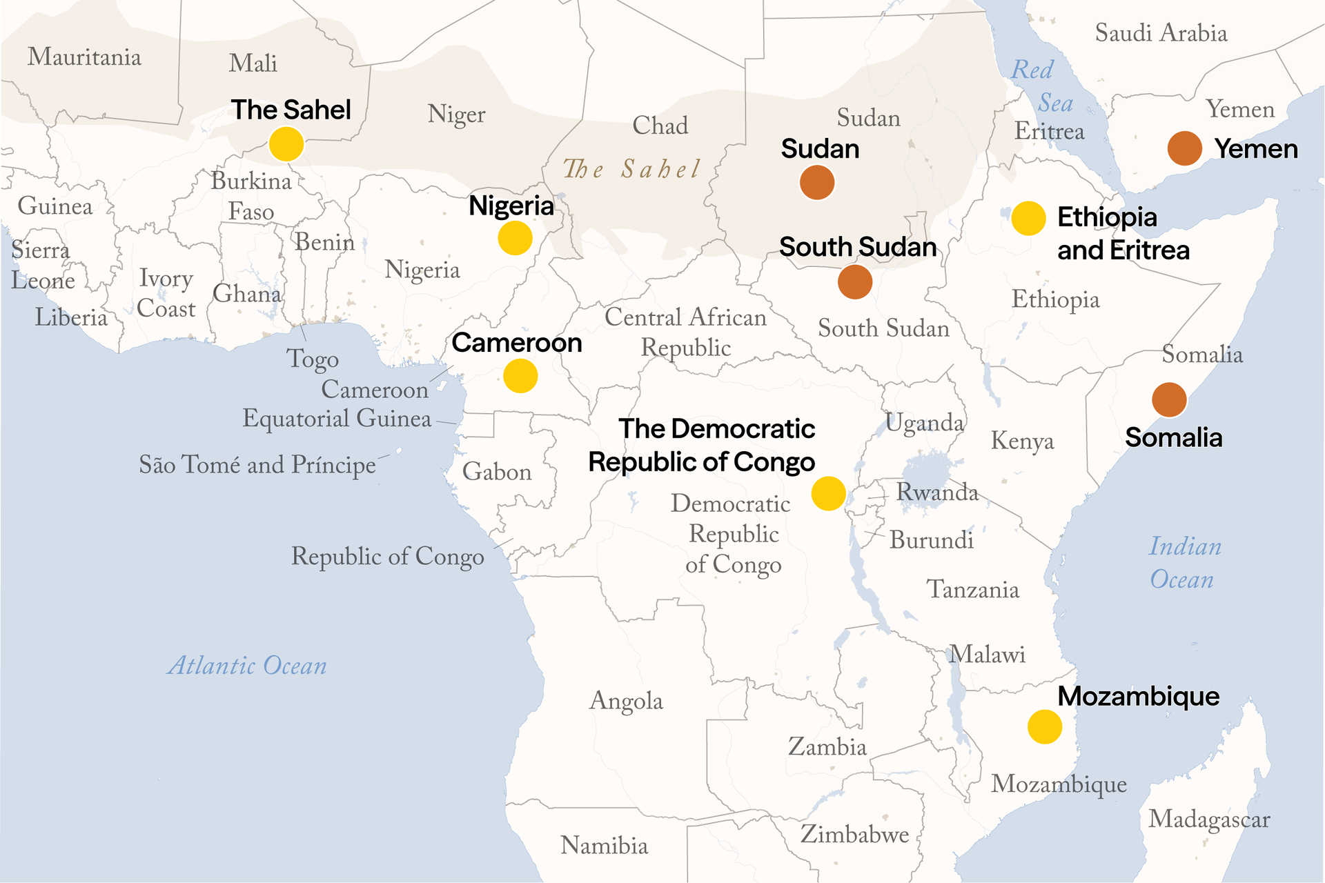 African conflicts to watch in 2026 on a map.