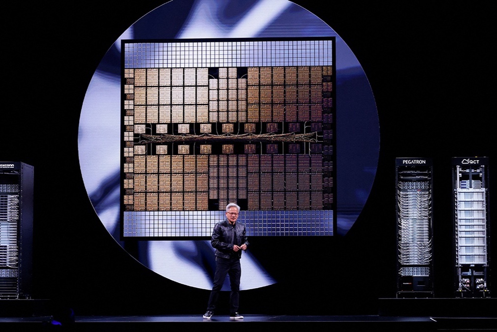 Nvidia CEO Jensen Huang makes a keynote speech at Computex in Taipei, Taiwan, May 19, 2025.