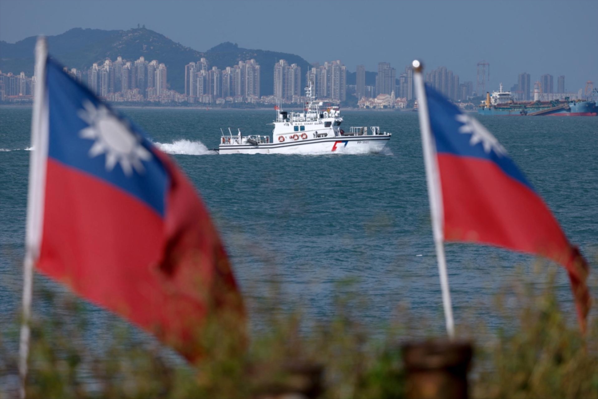A Taiwan Coast Guard ship patrols near Dadan Island in October 2025. 