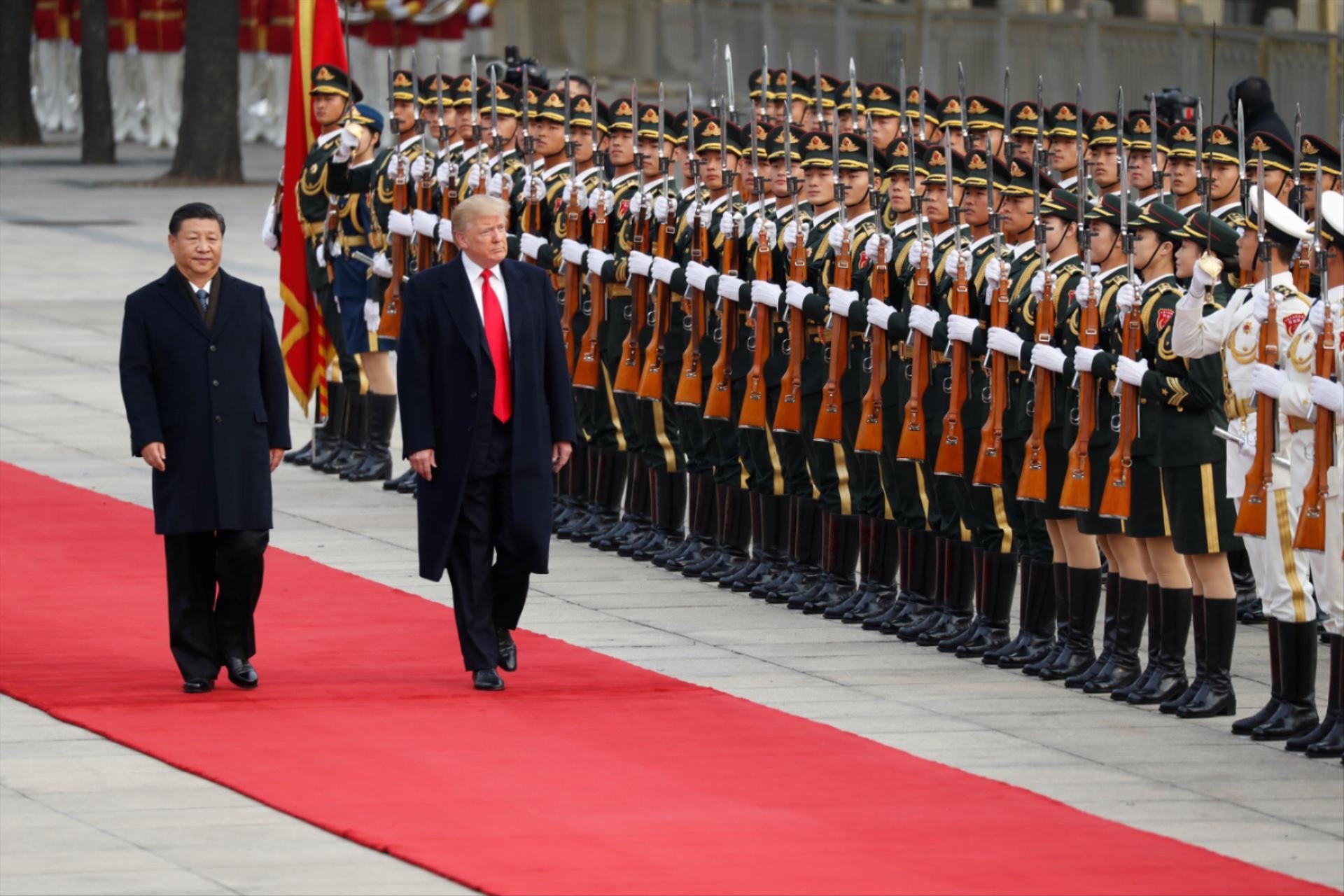 U.S. President Donald Trump arrives for a welcoming ceremony with China's President Xi Jinping in Beijing, China, November 9, 2017.