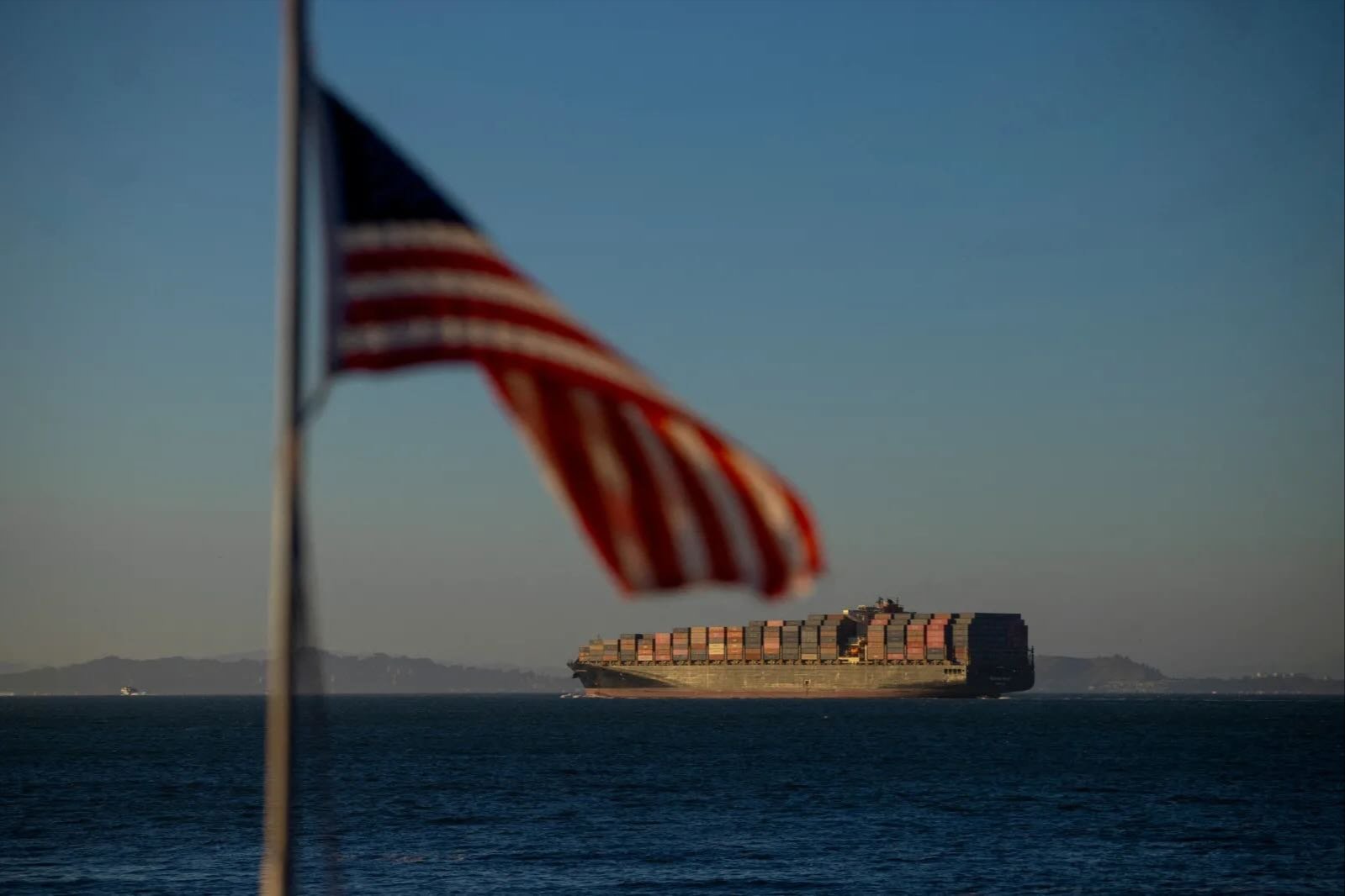 A cargo ship in San Francisco Bay, California, August 2025