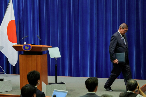 Japanese Prime Minister Ishiba Shigeru walks on the day of a press conference as he announces his resignation, in Tokyo, Japan, on September 7. Toru Hanai/Pool/Reuters