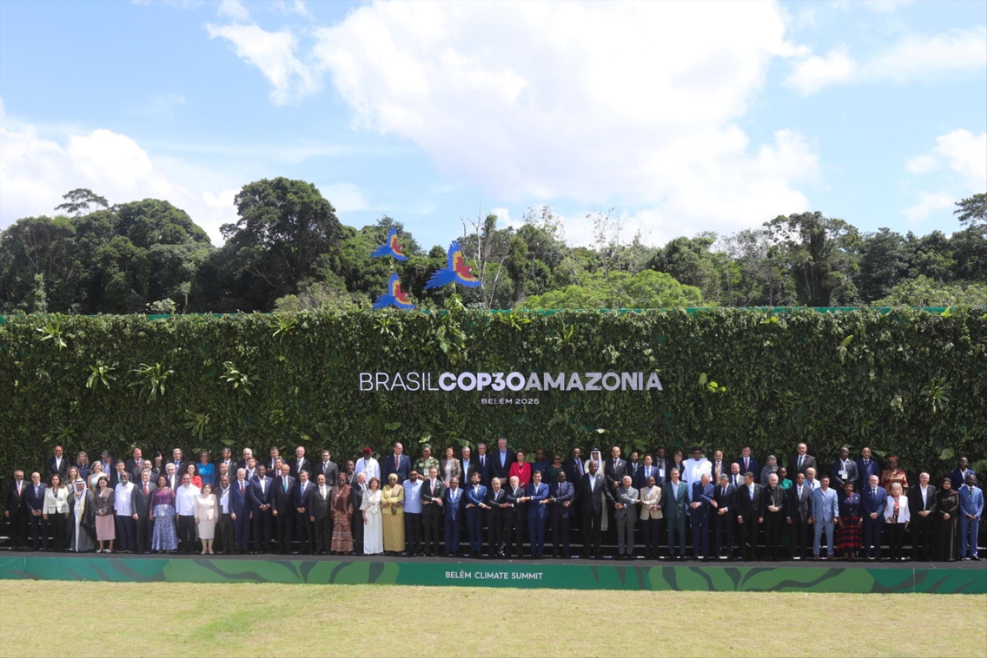 Delegates attending a climate summit ahead of the United Nations Climate Change Conference (COP30) pose for a family photo in Belem, Brazil, November 7, 2025. 