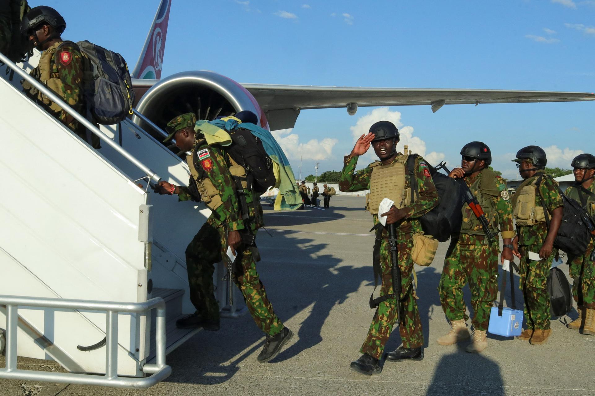 The final members of Kenya’s multinational force to train and assist Haitian police board a plane to depart Haiti in Port-au-Prince on April 27, 2026. 