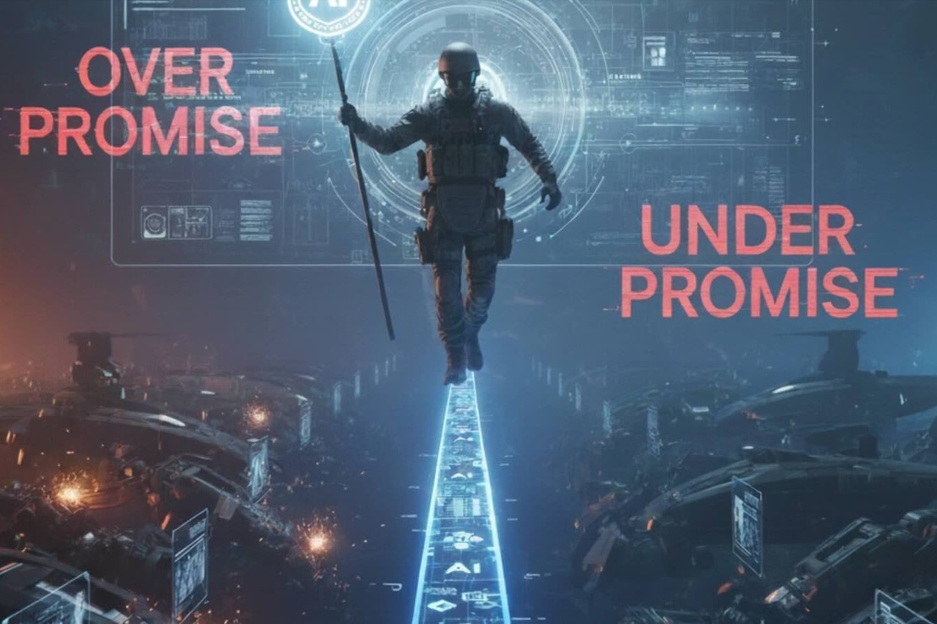 An AI image of a dark figure walking in a futuristic landscape.