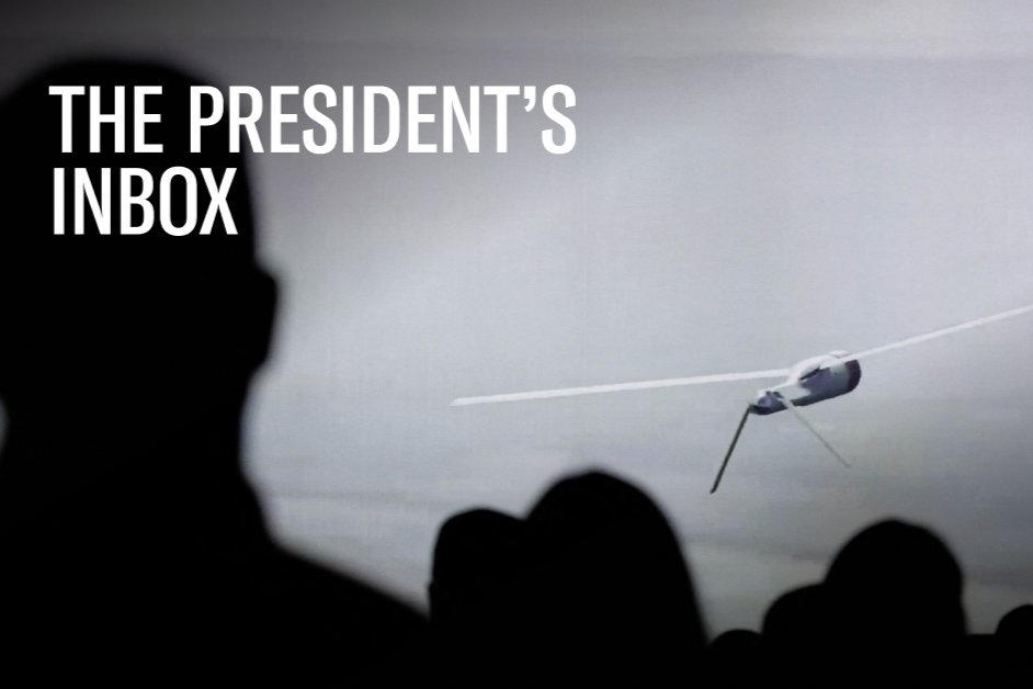 Crowd watched a military drone flying.