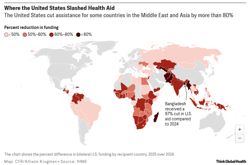 A map of where the U.S. has slashed health aid