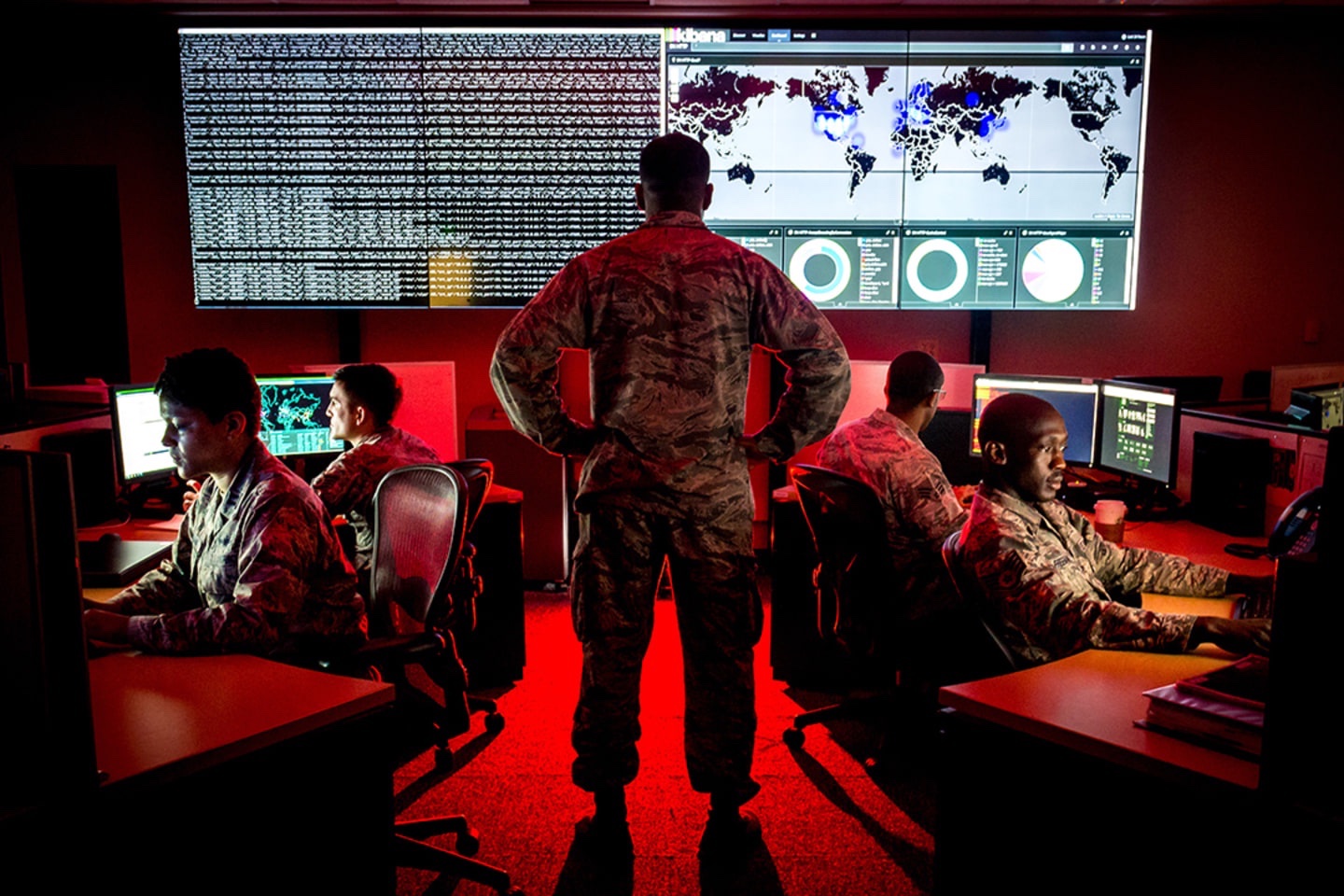 Cyberwarfare specialists serving with the 175th Cyberspace Operations Group of the Maryland Air National Guard engage in weekend training at Warfield Air National Guard Base, Middle River, Maryland, June 3, 2017. 