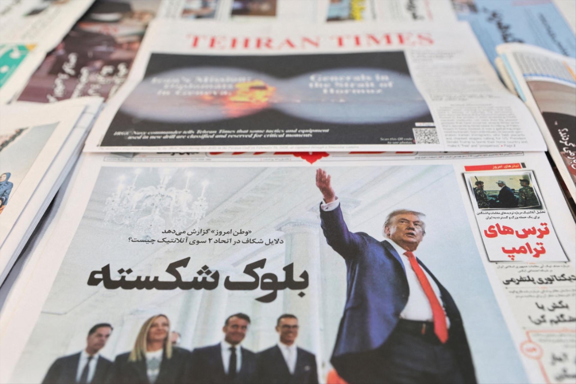 An Iranian newspaper with a cover photo of U.S. President Donald Trump, in Tehran, Iran, February 17, 2026.