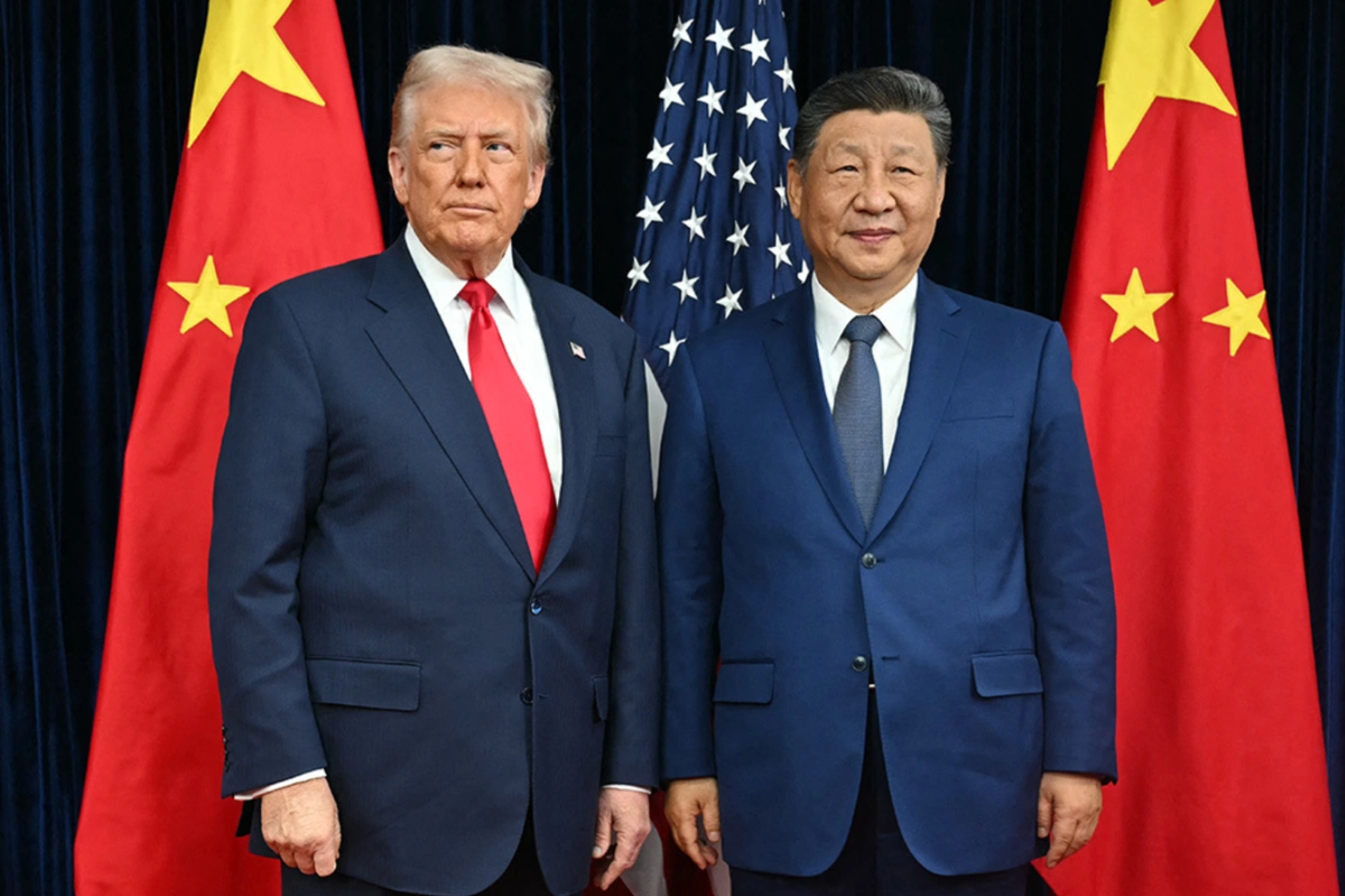 U.S. President Donald Trump and Chinese President Xi Jinping arrive for talks at the Gimhae Air Base in Busan, South Korea, October 30, 2025. Andrew Caballero-Reynolds/AFP/Getty Images