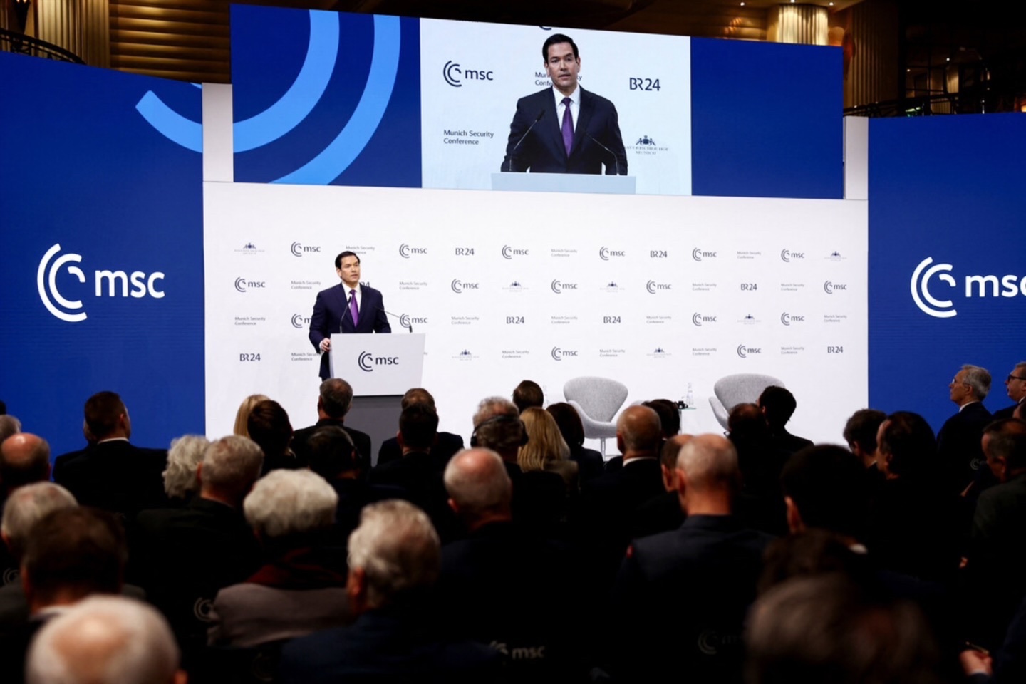 U.S. Secretary of State Marco Rubio speaks during the Munich Security Conference (MSC) in Munich, Germany, February 14, 2026. 