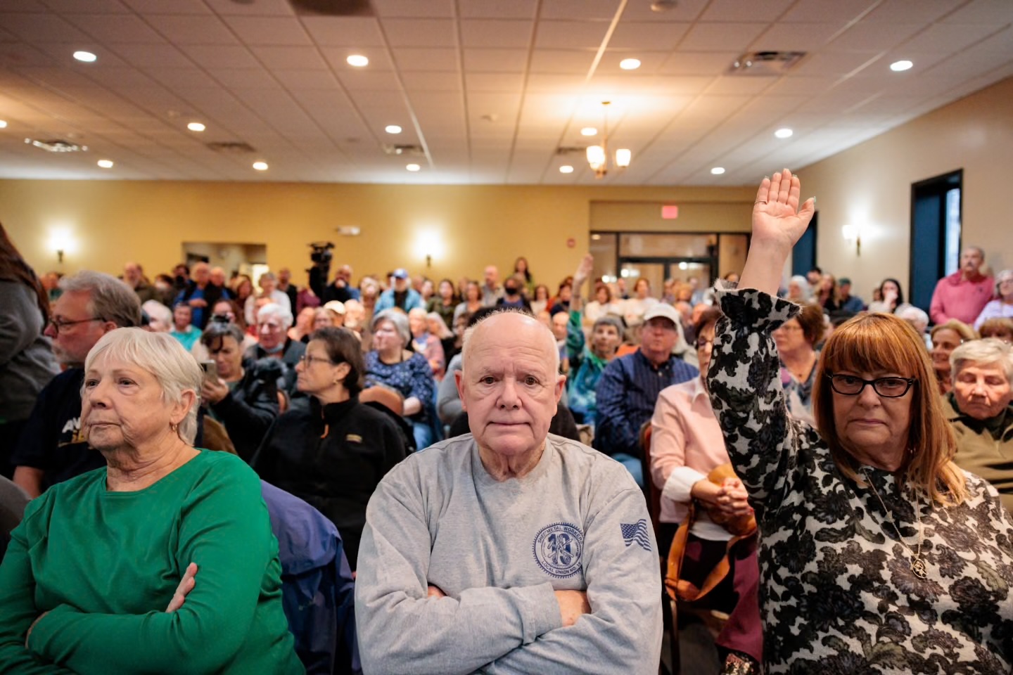 People attend a town hall meeting for constituents held by Democratic U.S. Senator Andy Kim at Teamsters Local 331 Hall in Egg Harbor City, New Jersey, U.S. March 20, 2025.