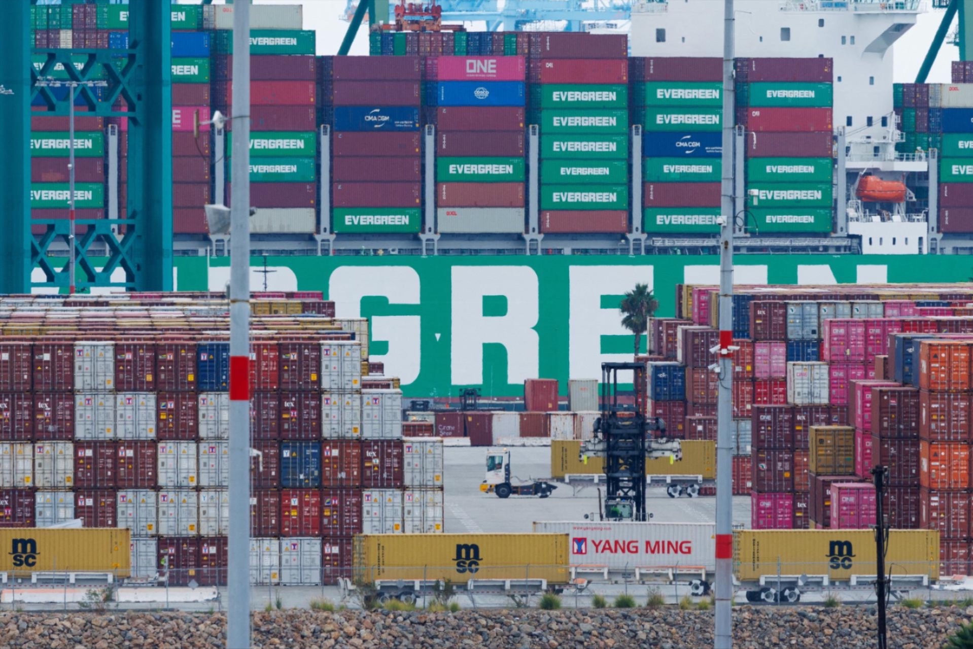 Chinese shipping containers sit at the Port of Los Angeles in San Pedro, California, November 5, 2025.