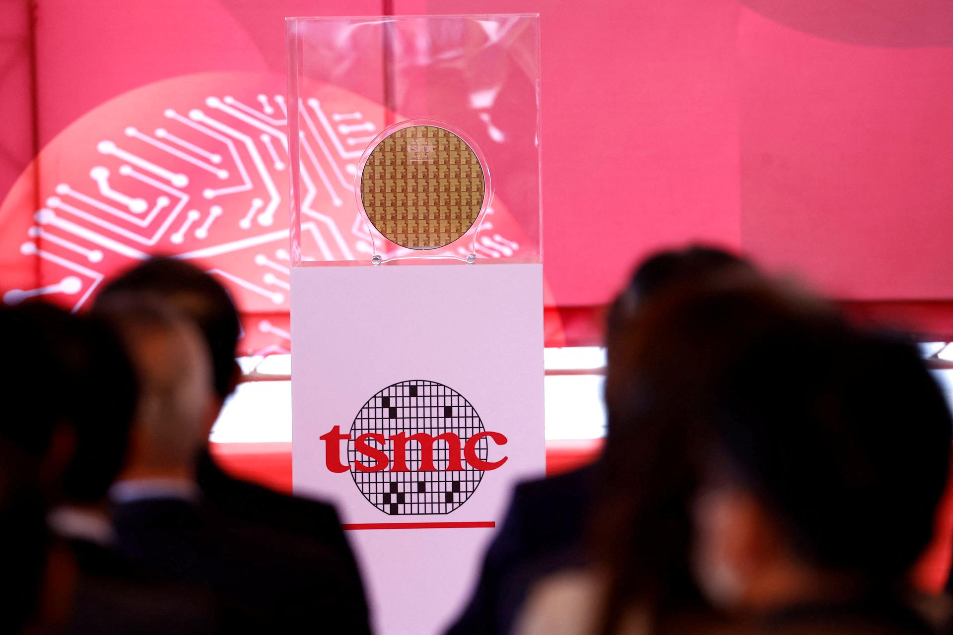 A wafer can be seen as taiwanese chip giant TSMC holds a ceremony to start mass production of its most advanced 3-nanometer chips in the southern city of Tainan, Taiwan December 29, 2022. Ann Wang/REUTERS