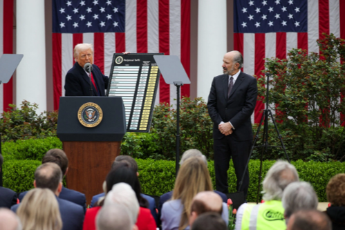 U.S. President Donald Trump delivers remarks on tariffs in the Rose Garden at the White House in Washington, D.C., on April 2. Carlos Barria/Reuters