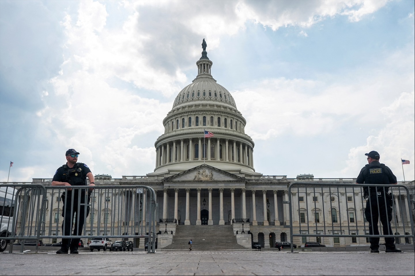 Members of the U.S. Capitol Police guard a check point near the U.S. Capitol on June 25, 2025.