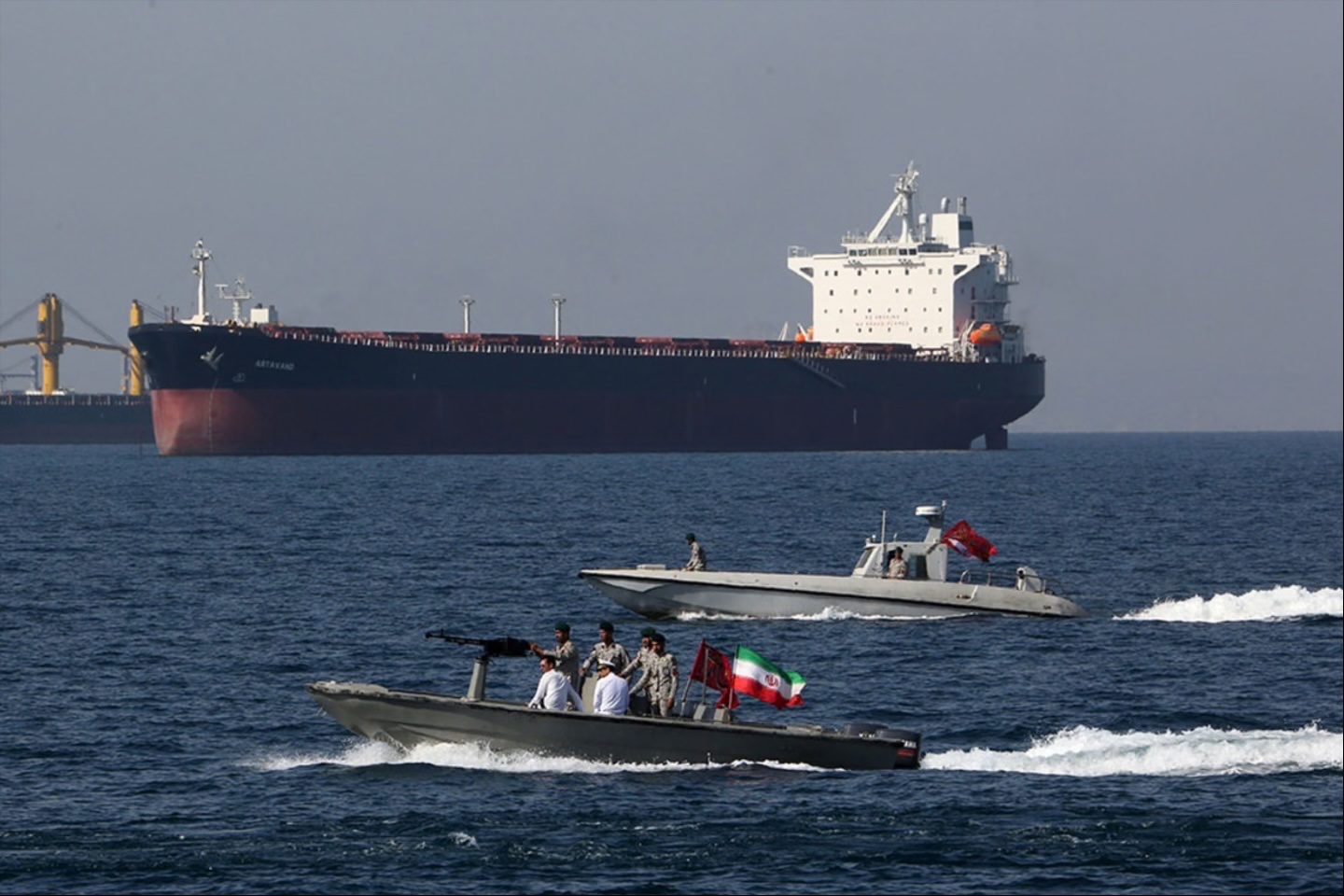Iranian sailors take part in the National Persian Gulf Day in the Strait of Hormuz. 