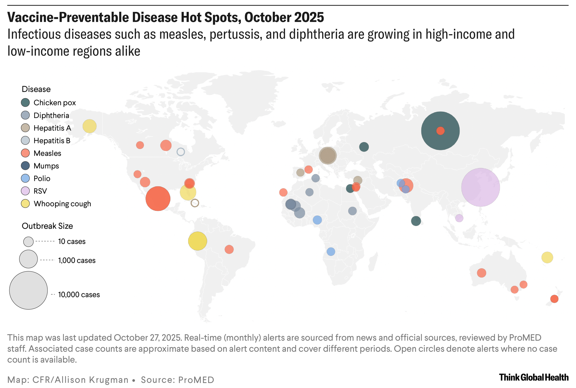 A map of vaccine-preventable disease hot spots in October 