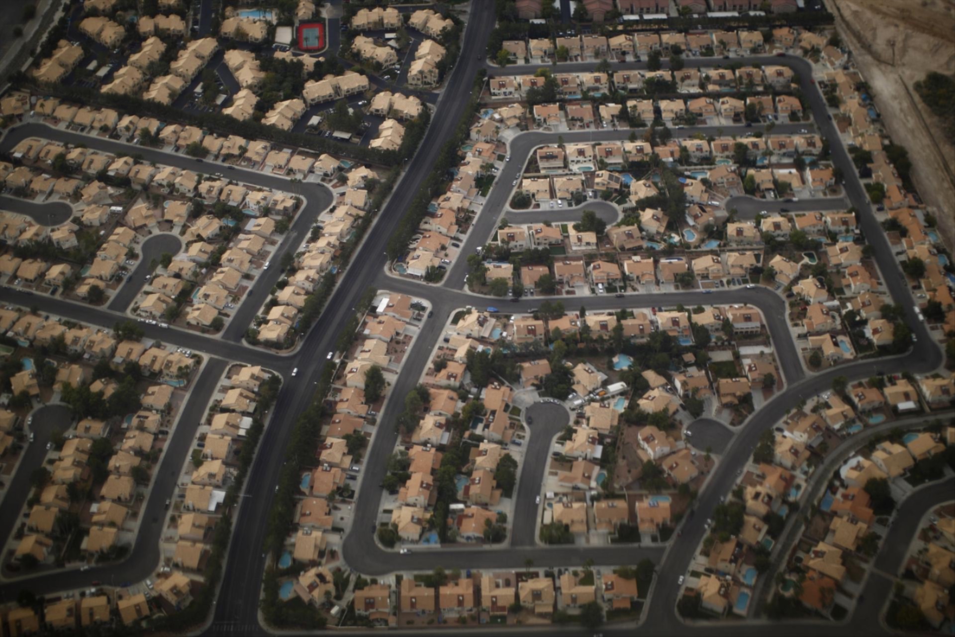 Residential real estate is pictured from the air in the suburbs of Las Vegas, Nevada