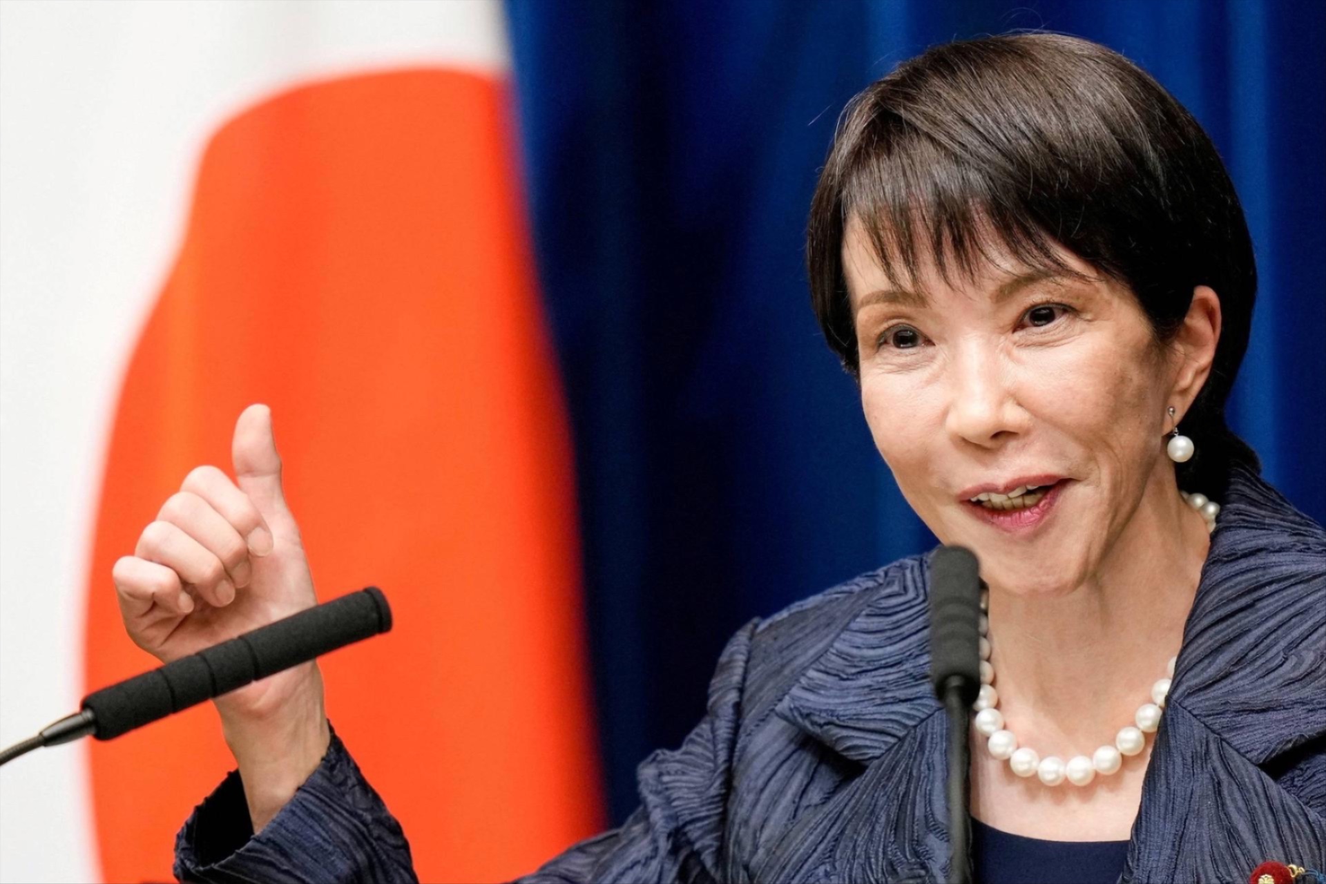 Japan's new Prime Minister Takaichi Sanae speaks during a press conference at the prime minister's office.