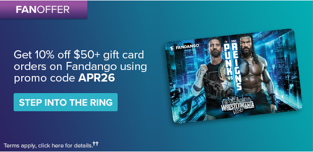 GET 10% OFF $50+ GIFT CARD ORDERS ON FANDANGO USING PROMO CODE APR26††