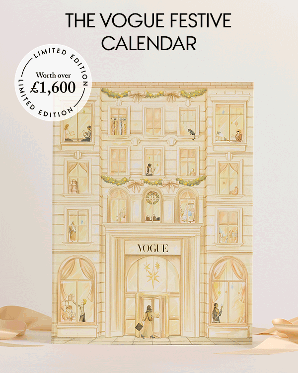 Section of illustration from the Vogue Festive Calendar with headline 'BEHIND THE BRUSHSTROKES OF THE 2025 VOGUE FESTIVE CALENDAR, 32 gifts wrapped into one, limited edition worth over £1,600