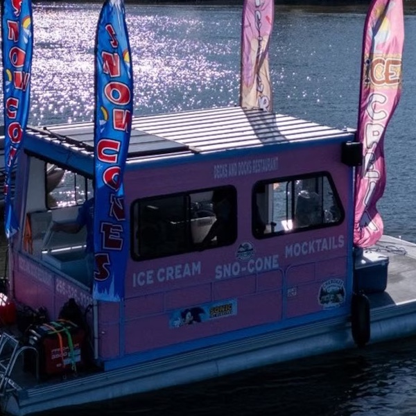 Decks and Docks Restaurant in Leesburg, Ala., recently added a 'Weiss Cream' boat to serve ice cream and more to boaters on Weiss Lake and the Coosa River.Decks and Docks Restaurant/Renfroe Drone Services