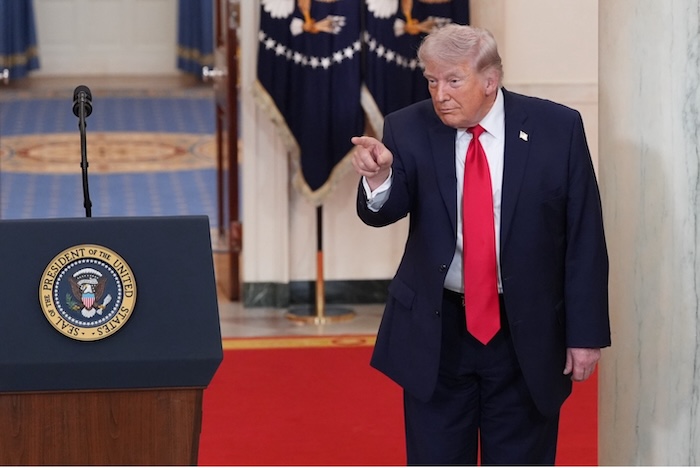 Donald Trump after speaking about the Iran war at the White House on Wednesday. Alex Brandon, AP