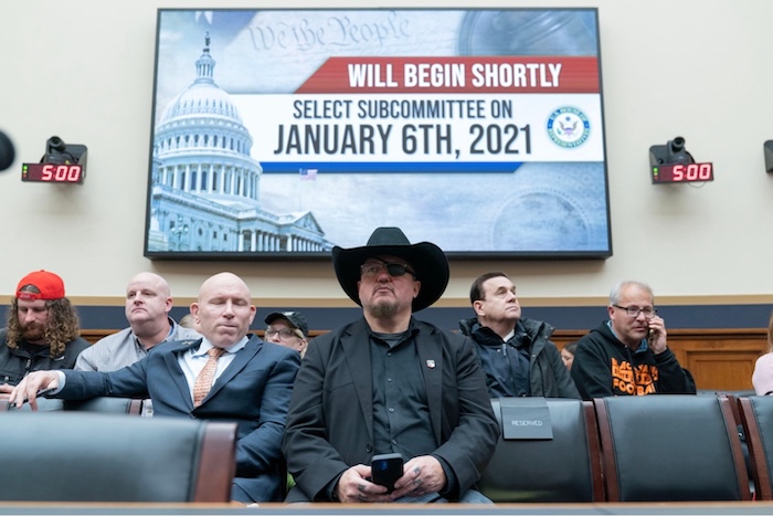 Oath Keepers founder Stewart Rhodes attends the House subcommittee hearing on January 6 on Capitol Hill on Wednesday. Jose Luis Magana/AP